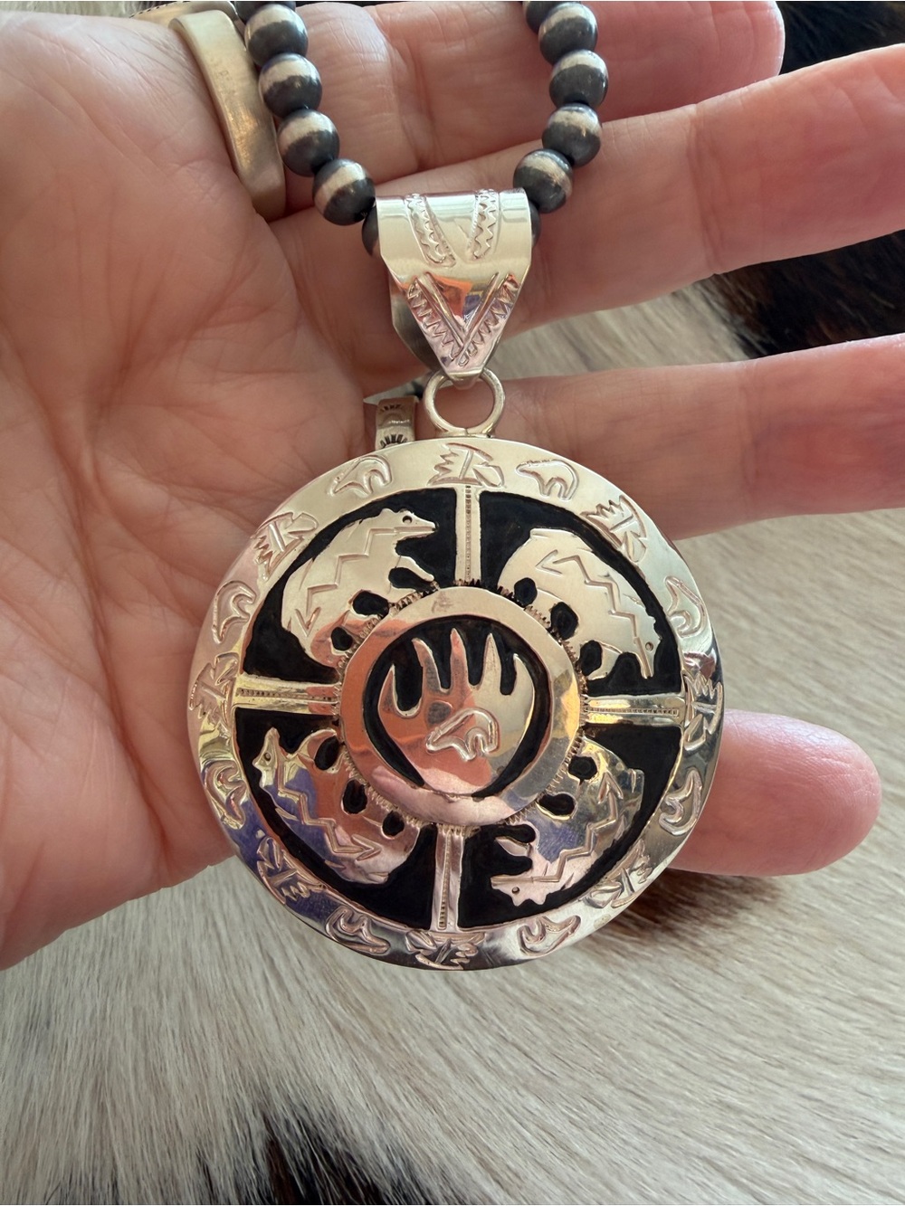 ❤️ Signed Navajo Alonzo Mariano Bear Claw Story Teller Pendant Sterling 2.69”L - Picture 16 of 16